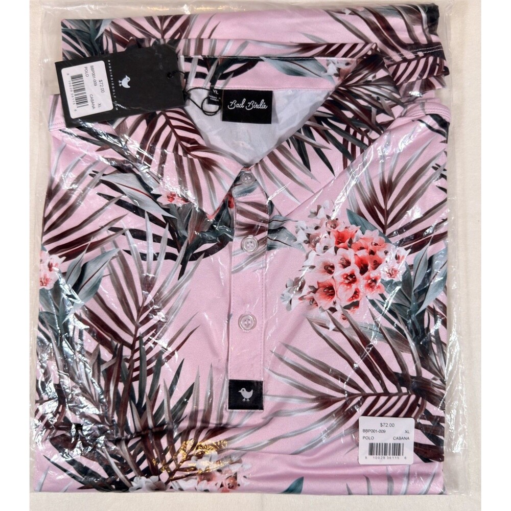 Bad Birdie Golf Polo Shirt Mens XL Cabana Pink Floral Performance Discontinued